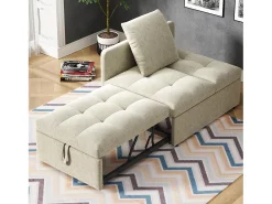 Sofá-cama estofado 177x68x65 cm - Sofá-cama multifuncional 3 em 1 - Linho - Encosto ajustável - Bege