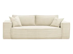 Sofá-cama express AMELIA de 4 lugares em veludo cotelê bege, 160 cm, colchão de espuma viscoelástica de 13 cm.