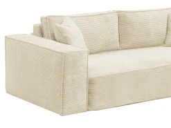 Sofá-cama express de 3 lugares AMELIA em veludo cotelê bege - área para dormir de 140 cm - colchão de espuma viscoelástica de 13 cm
