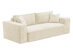 Sofá-cama express de 3 lugares AMELIA em veludo cotelê bege - área para dormir de 140 cm - colchão de espuma viscoelástica de 13 cm
