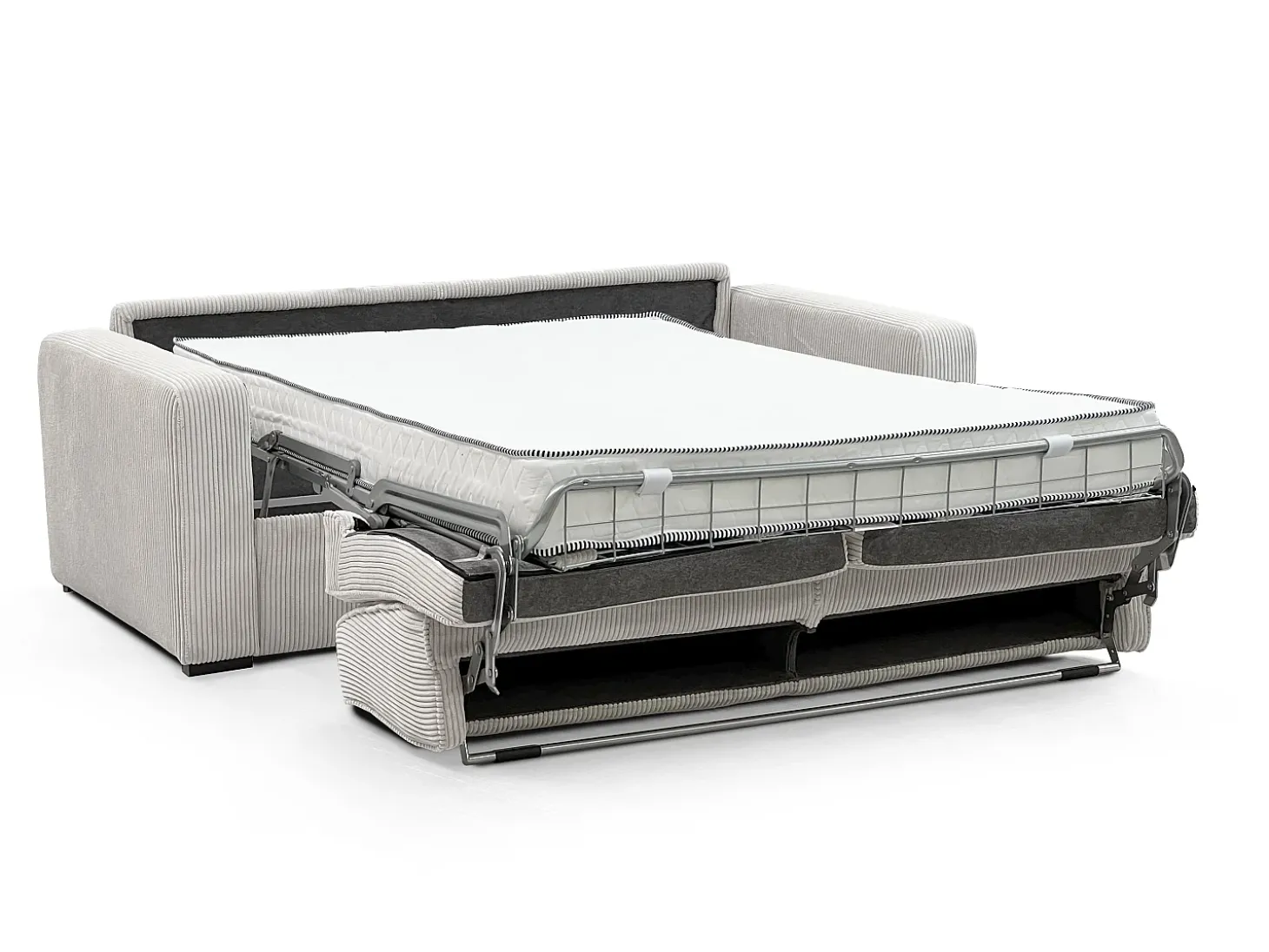 Sofá-cama Express em veludo cotelê bege, área para dormir de 130 cm, colchão de 16 cm, MONDOVI