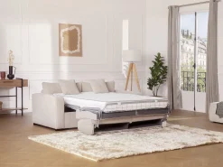 Sofá-cama Express em veludo cotelê bege, área para dormir de 160 cm, colchão de 16 cm, MONDOVI