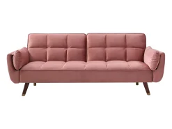 Sofá-cama GULCAN de 3 lugares com mecanismo click-clack em veludo rosa.