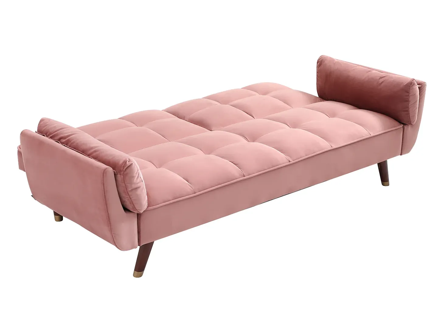Sofá-cama GULCAN de 3 lugares com mecanismo click-clack em veludo rosa.