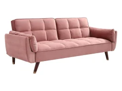 Sofá-cama GULCAN de 3 lugares com mecanismo click-clack em veludo rosa.