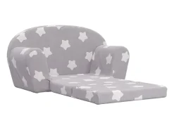 Sofá-cama infantil 2 lugares c/ estrelas pelúcia cinzento-claro PT471628