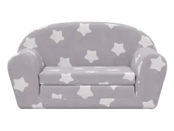 Sofá-cama infantil 2 lugares c/ estrelas pelúcia cinzento-claro PT471628