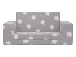 Sofá-cama infantil 2 lugares c/ estrelas pelúcia cinzento-claro PT441226