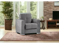 Sofá-cama Jose, Poltrona de armazenamento para sala conversível em cama, Poltrona relaxante em tecido acolchoado com abertura click-clack, 94x85h91 cm, Cinza