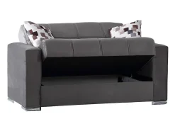 Sofá-cama Manuel, sofá-cama contêiner linear de 2 lugares, Sofá da sala em tecido acolchoado com abertura click-clack, 160x85h91 cm, Cinza