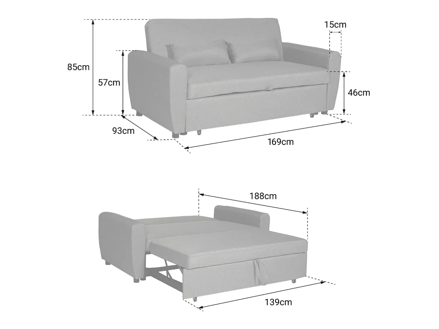 Sofá-cama MATT 2 lugares em taupe