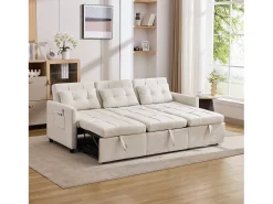 Sofá-cama moderno de 3 lugares com função de cama - 200 x 87 x 84,5 cm - Encosto reclinável a 180° - Tecido - bege