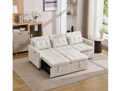 Sofá-cama moderno de 3 lugares com função de cama - 200 x 87 x 84,5 cm - Encosto reclinável a 180° - Tecido - bege