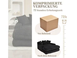 Sofá-cama moderno em veludo cotelê, modelo Cloud Couch, com 3 almofadas, sofá de chão individual (preto)