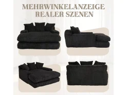 Sofá-cama moderno em veludo cotelê, modelo Cloud Couch, com 3 almofadas, sofá de chão individual (preto)