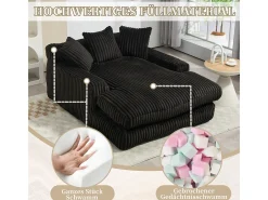 Sofá-cama moderno em veludo cotelê, modelo Cloud Couch, com 3 almofadas, sofá de chão individual (preto)