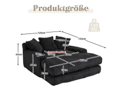 Sofá-cama moderno em veludo cotelê, modelo Cloud Couch, com 3 almofadas, sofá de chão individual (preto)