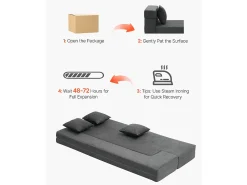 Sofá-cama Moderno, SucceBuy 3 em 1 Sofá-cama Dobrável com 3 Almofadas para Cama de Solteiro Cinza Escuro
