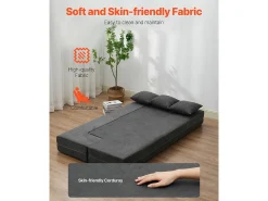 Sofá-cama Moderno, SucceBuy 3 em 1 Sofá-cama Dobrável com 3 Almofadas para Cama de Solteiro Cinza Escuro