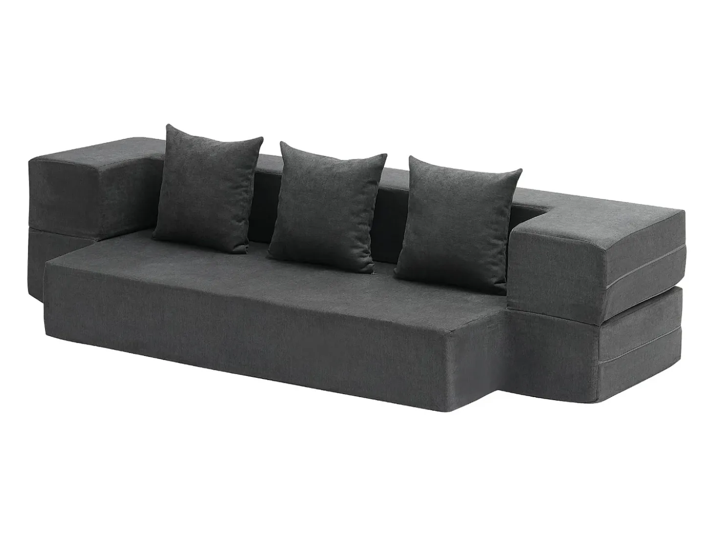Sofá-cama Moderno, SucceBuy 3 em 1 Sofá-cama Dobrável com 3 Almofadas para Cama de Solteiro Cinza Escuro