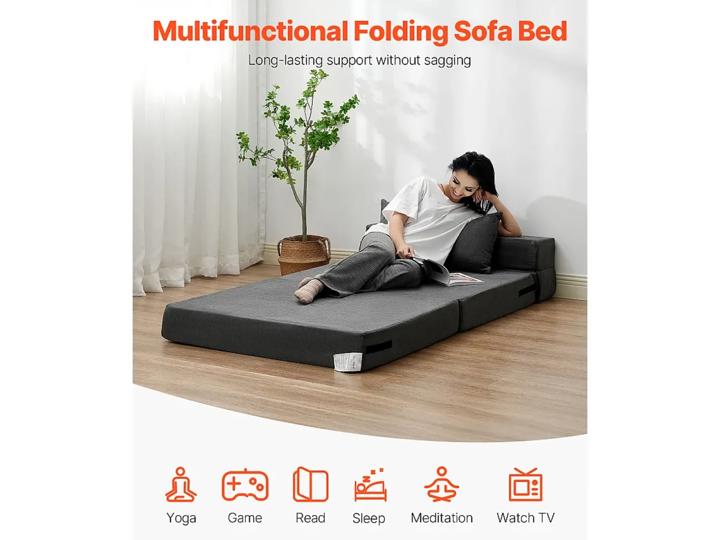 Sofá-cama Moderno, SucceBuy Sofá-cama Dobrável 3 em 1 com 2 Almofadas Twin Cinzento-escuro