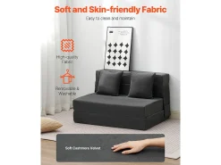 Sofá-cama Moderno, SucceBuy Sofá-cama Dobrável 3 em 1 com 2 Almofadas Twin Cinzento-escuro