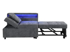 Sofá-cama multifuncional - encosto ajustável - braços com faixas luminosas LED - Porta USB/Type-C - Cinza Claro