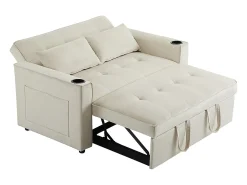 Sofá-cama multifuncional com função de dormir, sofá-cama com suporte para copos e almofadas, Bege
