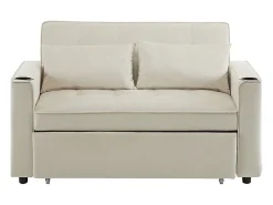 Sofá-cama multifuncional com função de dormir, sofá-cama com suporte para copos e almofadas, Bege