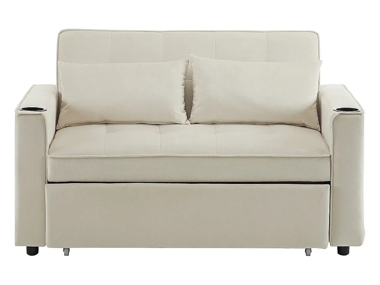 Sofá-cama multifuncional com função de dormir, sofá-cama com suporte para copos e almofadas, Bege