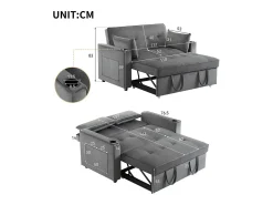 Sofá-cama multifuncional com função de dormir, sofá-cama com suporte para copos e almofadas, cinzento