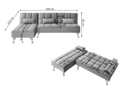 Sofá-Cama Noelia XL Chaise Longue 234cm Cinza