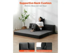 Sofá-Cama Plegável SucceBuy, 3 em 1 com 2 Travesseiros, Cinza Escuro, Queen