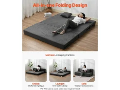 Sofá-Cama Plegável SucceBuy, 3 em 1 com 2 Travesseiros, Cinza Escuro, Queen