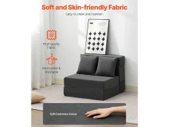 Sofá-Cama Plegável SucceBuy, 3 em 1 Plegável com 2 Travesseiros, Cinza Escuro, Simples