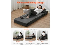 Sofá-Cama Plegável SucceBuy, 3 em 1 Plegável com 2 Travesseiros, Cinza Escuro, Simples