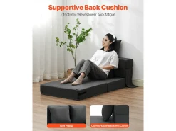 Sofá-Cama Plegável SucceBuy, 3 em 1 Plegável com 2 Travesseiros, Cinza Escuro, Simples