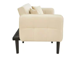 Sofá-cama reto de 2 lugares em veludo bege com pés de madeira preta, encosto dobrável - 176x78x76cm