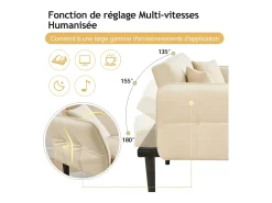 Sofá-cama reto de 2 lugares em veludo bege com pés de madeira preta, encosto dobrável - 176x78x76cm