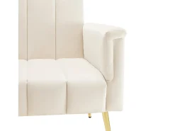 Sofá-cama reto de 2 lugares em veludo bege, encosto e braços dobráveis ​​- 183x76x75cm