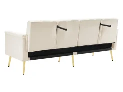 Sofá-cama reto de 2 lugares em veludo bege, encosto e braços dobráveis ​​- 183x76x75cm