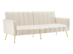 Sofá-cama reto de 2 lugares em veludo bege, encosto e braços dobráveis ​​- 183x76x75cm