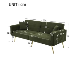 Sofá-cama reto de 2 lugares em sherpa verde, encosto dobrável em 3 posições - 175x64x72cm