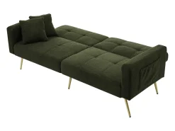 Sofá-cama reto de 2 lugares em sherpa verde, encosto dobrável em 3 posições - 175x64x72cm