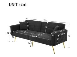 Sofá-cama reto de 2 lugares em sherpa cinza, encosto dobrável em 3 posições - 175x64x72cm