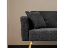 Sofá-cama reto de 2 lugares em sherpa cinza, encosto dobrável em 3 posições - 175x64x72cm