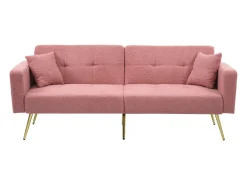 Sofá-cama reto de 2 lugares em sherpa rosa, encosto dobrável em 3 posições - 175x64x72cm
