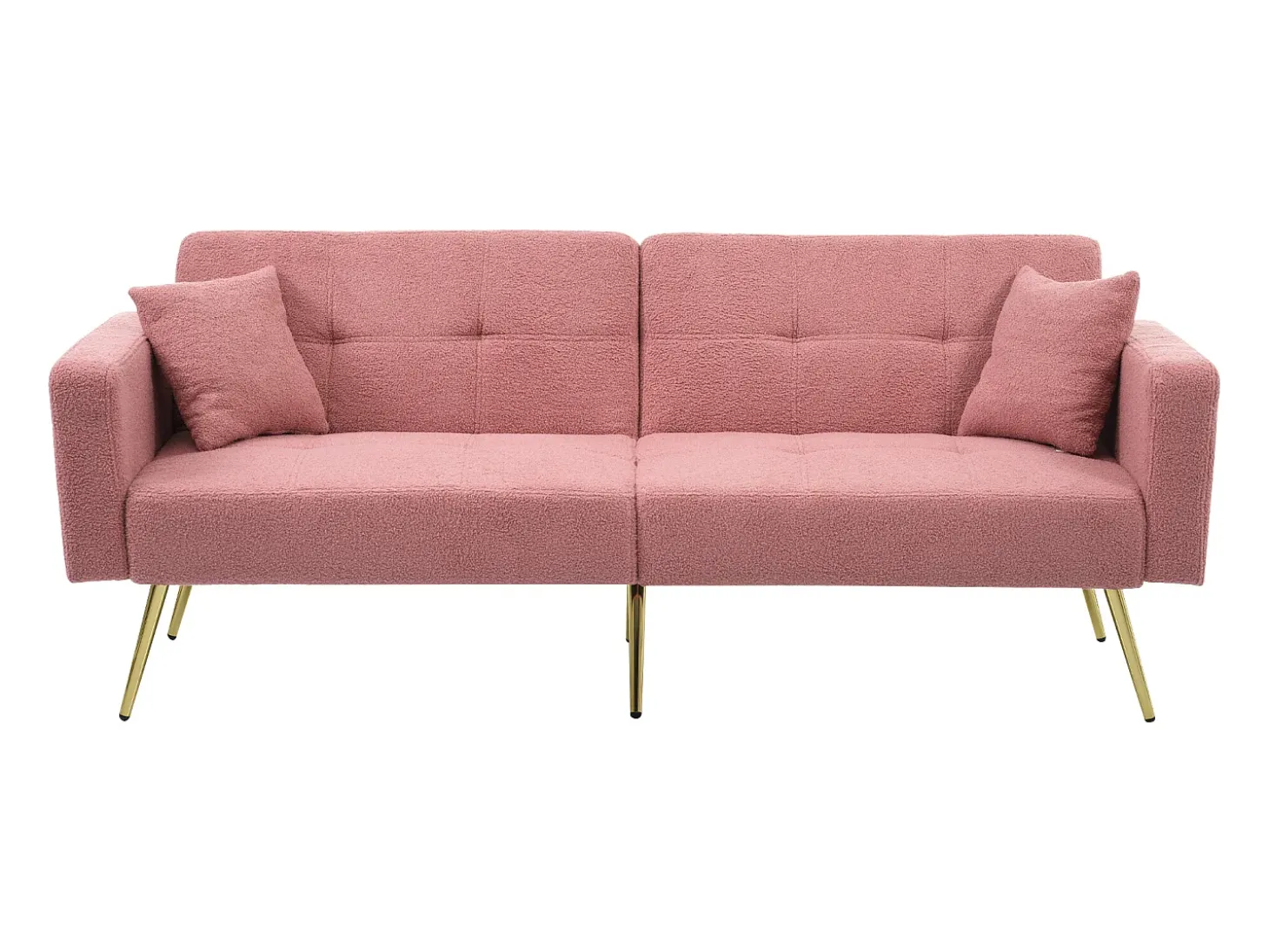 Sofá-cama reto de 2 lugares em sherpa rosa, encosto dobrável em 3 posições - 175x64x72cm