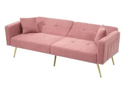Sofá-cama reto de 2 lugares em sherpa rosa, encosto dobrável em 3 posições - 175x64x72cm