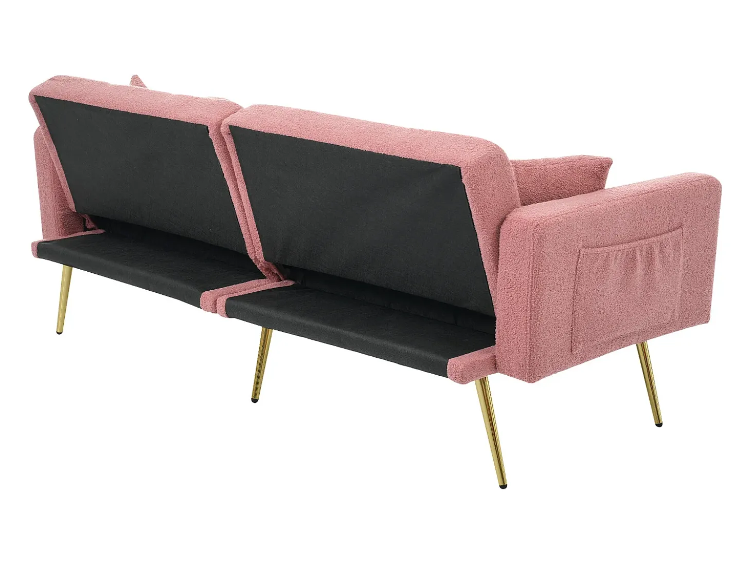 Sofá-cama reto de 2 lugares em sherpa rosa, encosto dobrável em 3 posições - 175x64x72cm